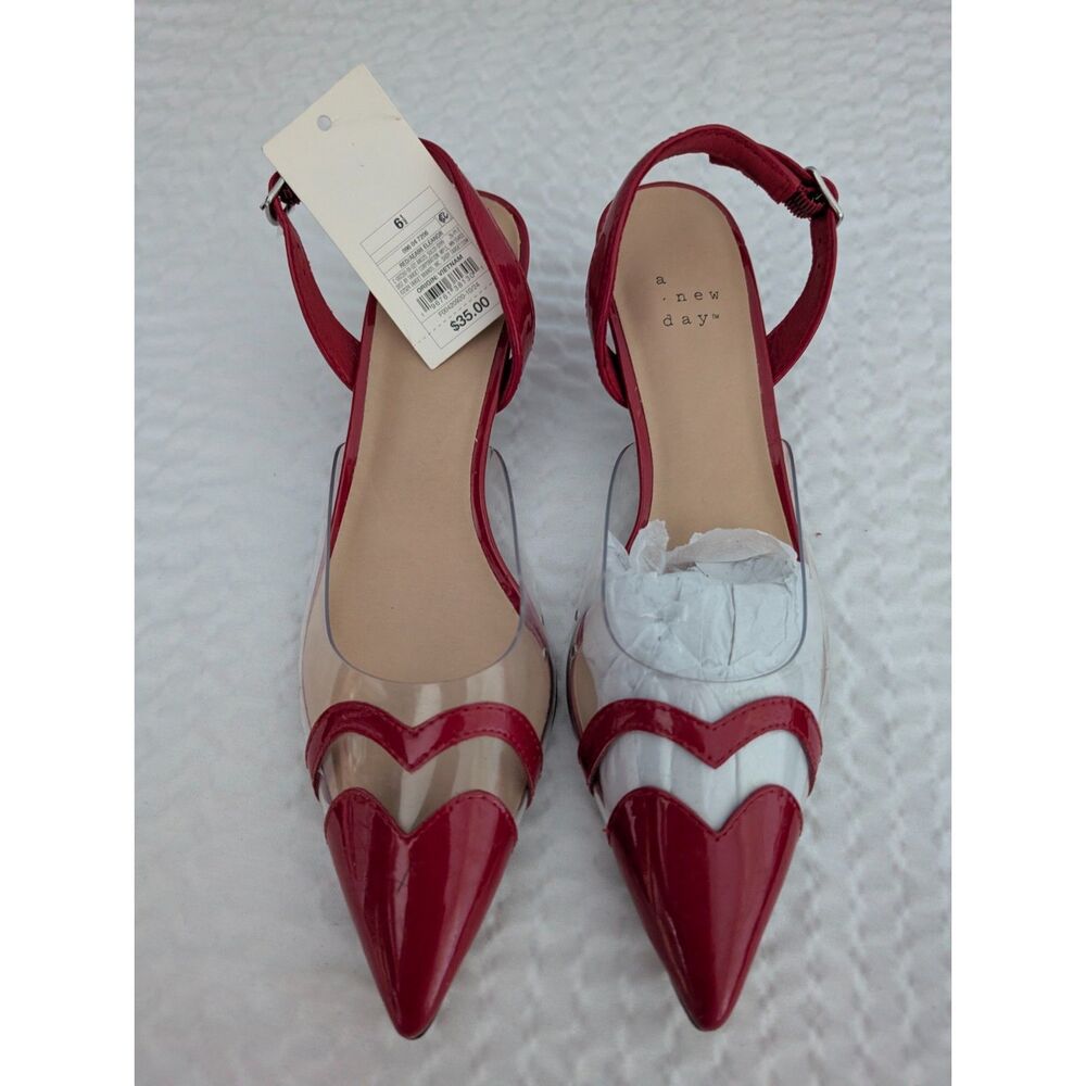 A New Day Women's Eleanor Heart Slingback Kitten Heels Red Size 6.5